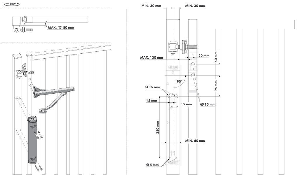 Locinox verticlose-2 för öppning upp till 180°