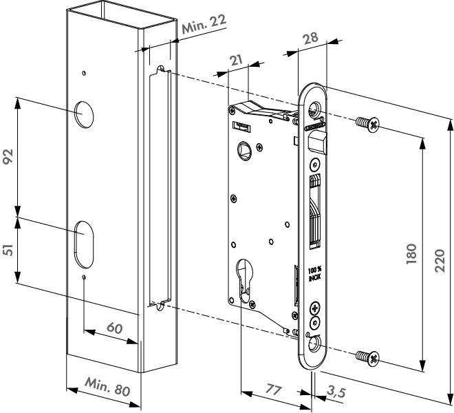 LOCINOX EIGHTYLOCK-M – ritning