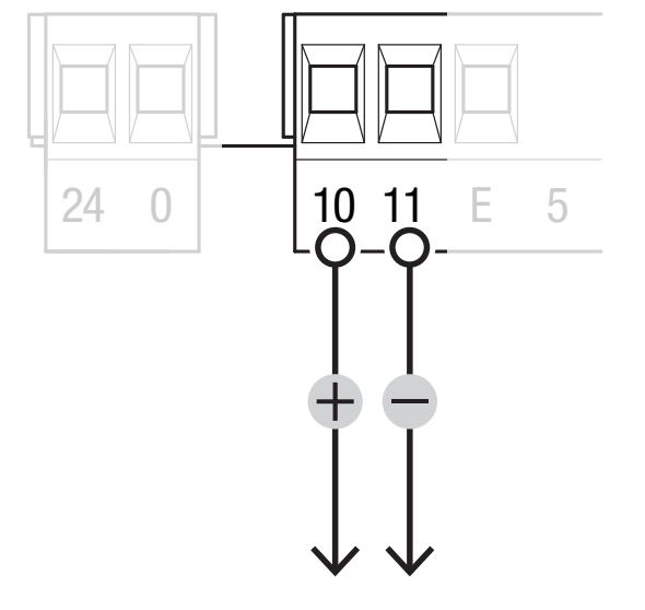 ZN7:s tillbehörsströmförsörjningsutgång, 10 (+) och 11 (−) vid DC