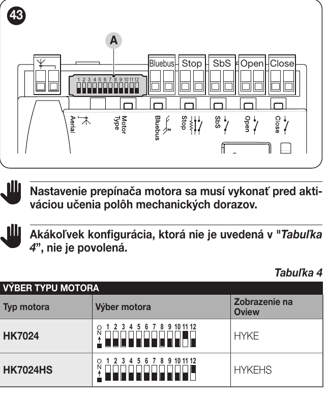 Originalväljare för motortyp HYKE HS på styrkortet