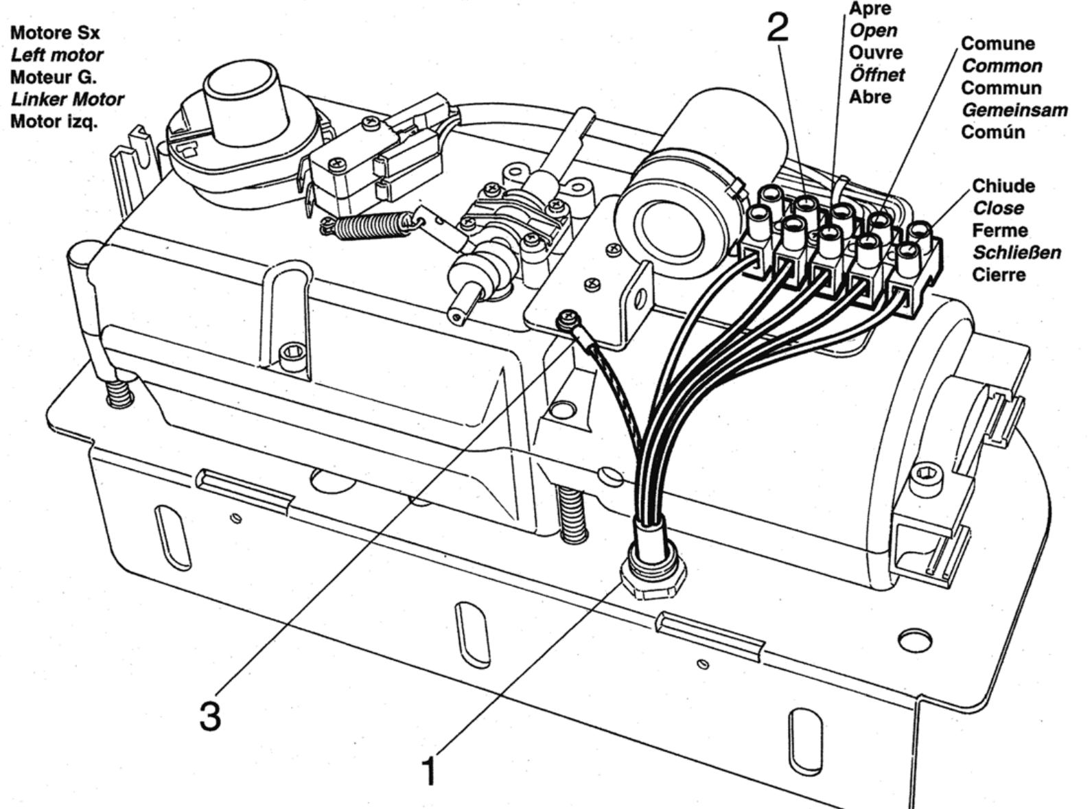 HY7100 – kopplingsplint för vänster 230 V-motor, Open, Common, Close och PE HY7100 – kopplingsplint för vänster 230 V-motor, Open, Common, Close och PE