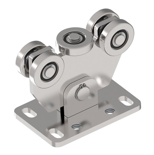 INOX rullvagn för rostfri skjutgrind med 5 rullar för C-profil 58x58x3